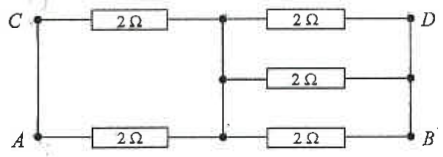 Resistor network of five 2 ohm resistors between points A, B, C and D