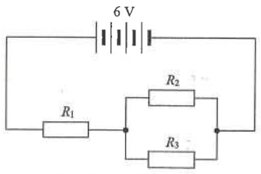 6 V battery with R1 in series with R2 and R3 in parallel