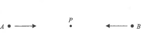 Two sources A and B emitting waves towards the mid-point P