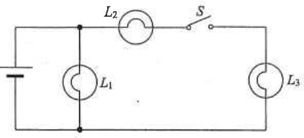 Cell with bulbs L1, L2 and L3 and a switch S in the L2 branch