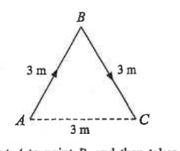 Equilateral triangle ABC of side 3 m with arrows along AB and BC
