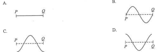 Four possible shapes of the string between P and Q, A to D