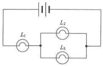 Battery with bulb L1 in series with bulbs L2 and L3 in parallel