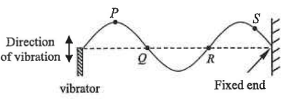 Stationary wave on a string between a vibrator and a fixed end, with particles P, Q, R and S marked