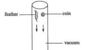 Vacuum cylinder with a feather and a coin falling together