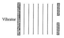 Vibrator producing plane waves in a ripple tank towards a slit in a barrier