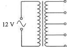 12 V a.c. supply connected to a transformer whose secondary coil is tapped at equal intervals