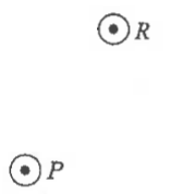 Three parallel wires P, Q and R carrying equal currents out of the paper, R equidistant from P and Q