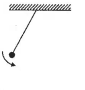 A pendulum bob swinging on a string hung from the ceiling