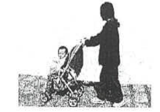 Photograph of a mother pushing a baby in a push-chair