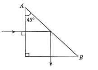 Ray entering a right-angled prism normally and reflected at face AB with a 45 degree angle at A