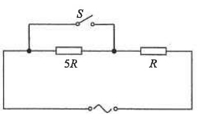 Circuit with switch S in parallel with a 5R resistor, in series with a resistor R and the mains