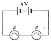 4 V battery in series with bulbs A and B
