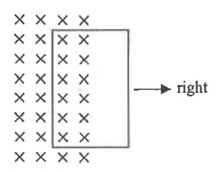 Rectangular coil partly in a uniform magnetic field into the paper, pulled to the right