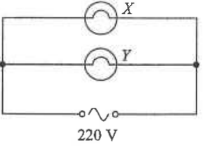 Two bulbs X and Y connected in parallel to a 220 V supply