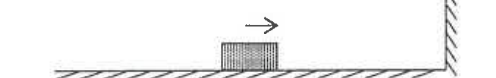 Block sliding to the right towards a vertical wall on a horizontal smooth surface