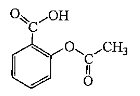 結構 (1):阿士匹靈,苯環連有 COOH,相鄰碳連有 OCOCH₃(乙醯氧基)