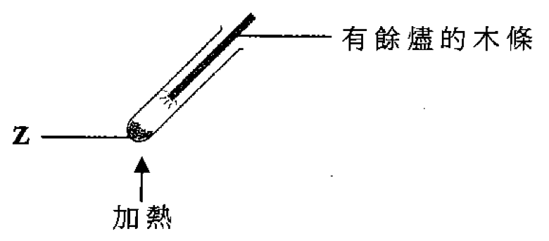 盛有固體Z的試管被加熱,試管口放有一根有餘燼的木條