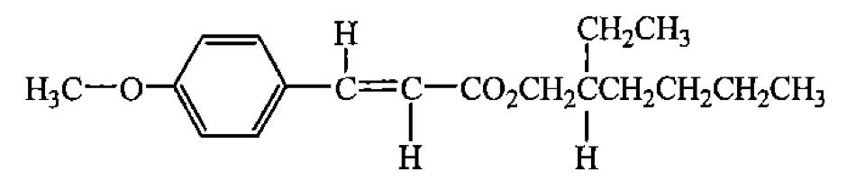 結構式:苯環帶有甲氧基(H₃C–O–)和 –CH=CH–CO₂CH₂CH(CH₂CH₃)CH₂CH₂CH₂CH₃ 側鏈