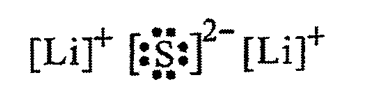 電子圖：[Li]⁺ [S]²⁻ [Li]⁺，S 周圍有八個點，Li 周圍沒有點
