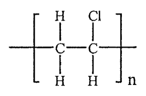 聚合物重複單位 [–CH₂–CHCl–]n（聚氯乙烯，以完整結構式表示）