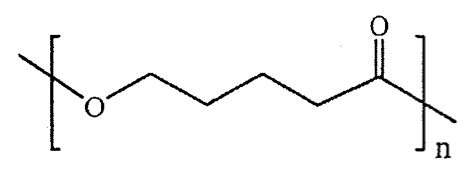 聚酯重複單位的鍵線式：[–O–CH₂CH₂CH₂CH₂–C(=O)–]n