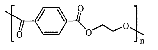 聚酯重複單位的鍵線式：[–C(=O)–C₆H₄–C(=O)–O–CH₂CH₂–O–]n