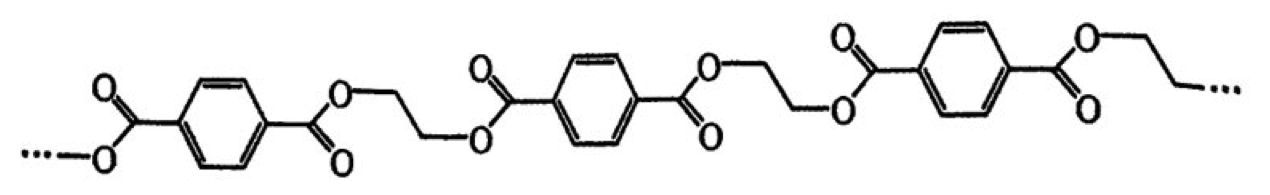 聚合物的部分結構:…–O–C(=O)–C₆H₄–C(=O)–O–CH₂CH₂–O–C(=O)–C₆H₄–C(=O)–O–CH₂CH₂–O–C(=O)–C₆H₄–C(=O)–O–CH₂CH₂…(苯環以骨架式六邊形表示)