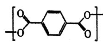 方括號內的重複單位:–O–C(=O)–C₆H₄–C(=O)–O–(對位苯環)