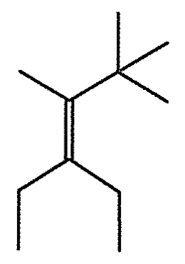鍵線式:碳碳雙鍵的一個碳連接一個甲基和一個叔丁基,另一個碳連接兩個乙基