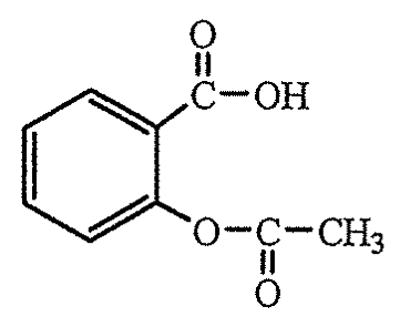 阿士匹靈的結構:苯環上相鄰兩個碳分別連接 –COOH 及 –O–C(=O)–CH₃