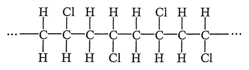 聚合物的部分結構(結構式):碳原子上方依次連接 H、Cl、H、H、H、Cl、H、H,下方依次連接 H、H、H、Cl、H、H、H、Cl