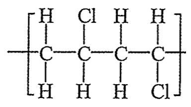重複單位:括號內四個碳原子,上方為 H、Cl、H、H,下方為 H、H、H、Cl