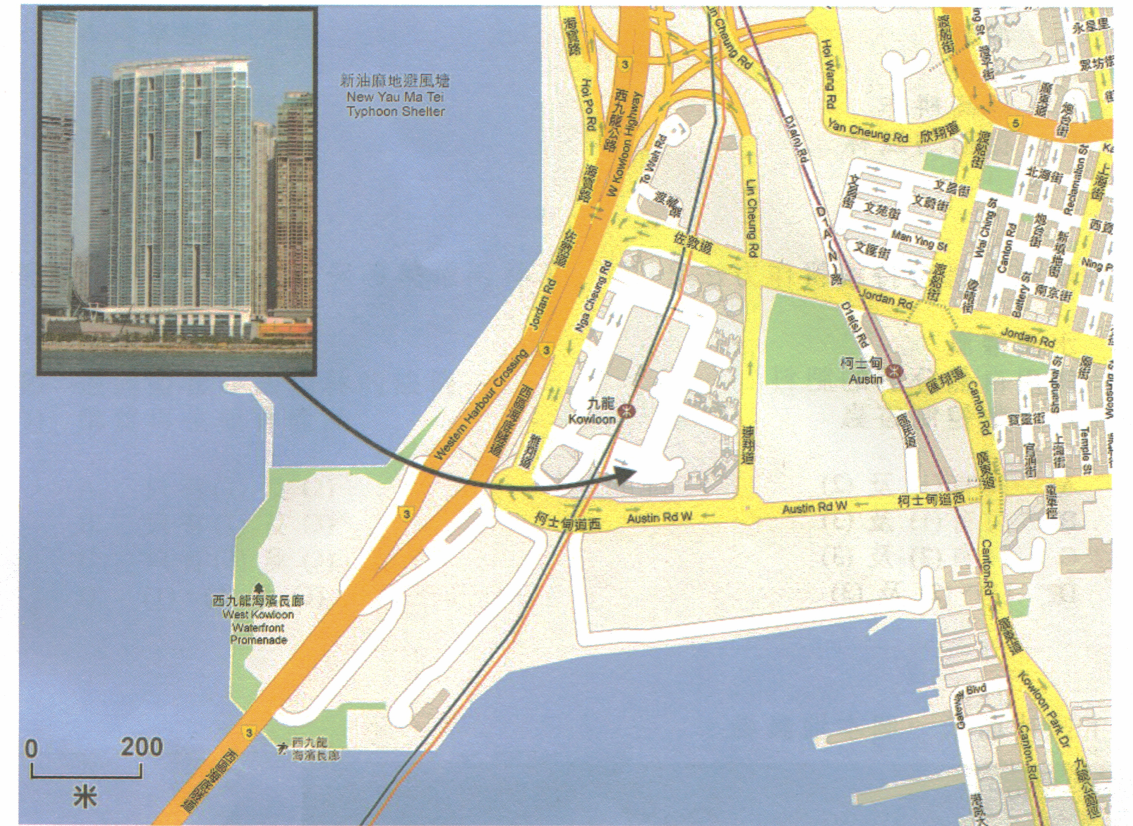 西九龍地圖及景觀照片,比例尺200米
