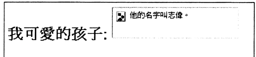 瀏覽器視窗顯示文字「我可愛的孩子:」，旁邊是一個損毀的圖像圖標及替代文字「他的名字叫志偉。」