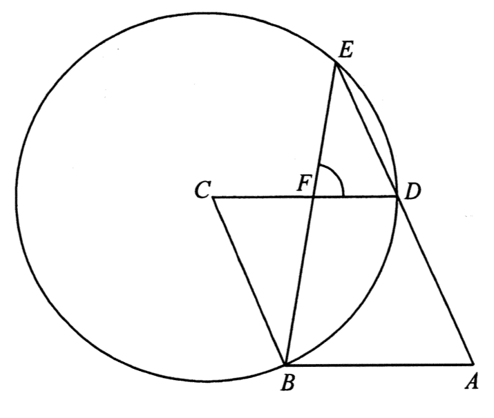 菱形 ABCD 及以 C 為圓心的圓 BDE;BE 與 CD 相交於 F