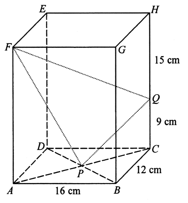 長方體 ABCDEFGH,AB = 16 cm,BC = 12 cm,CH = 24 cm,標示 P 及 Q