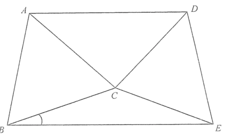 四邊形 ADEB,內有一點 C,與 A、B、D、E 相連(三角形 ABC 及 CDE);∠CBE 已標示。