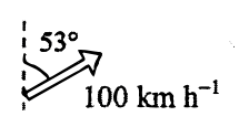 指向東北的箭咀,標示 100 km/h,與正北成 53°