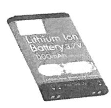 鋰離子電池組相片,標示 3.7V 1100mAh
